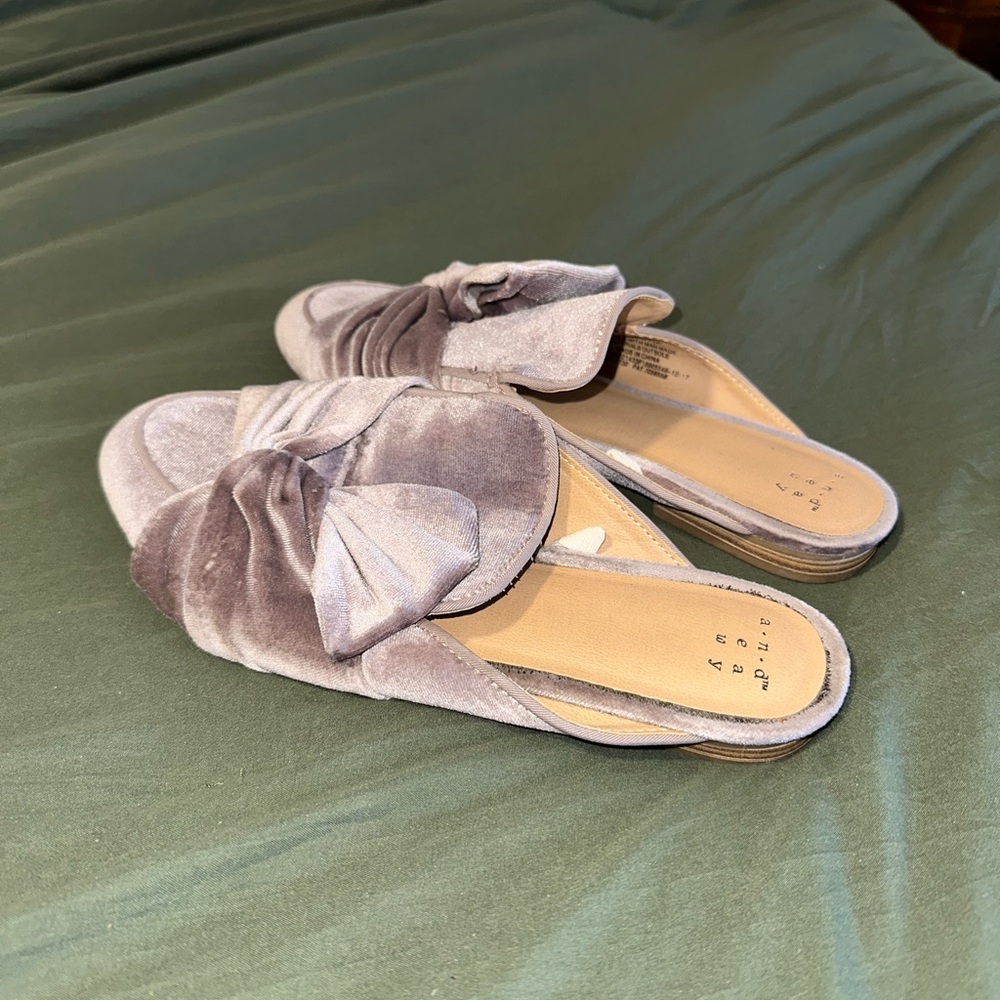 a new day Velvet Bow Mules in Soft Gray